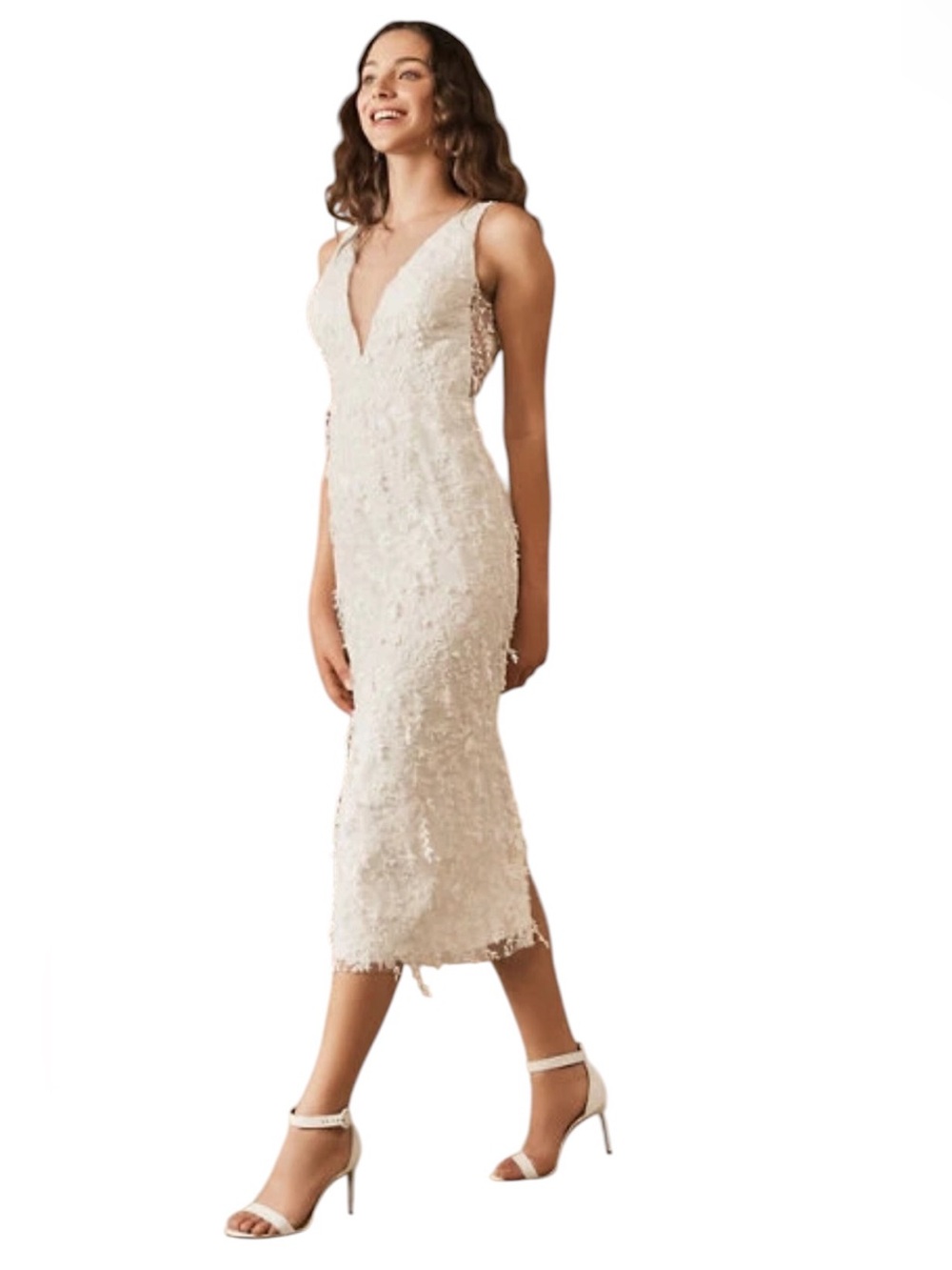Jenny Yoo Marisol Embroidered Floral Lace Tea Length Bridal Dress Ivory Size 14